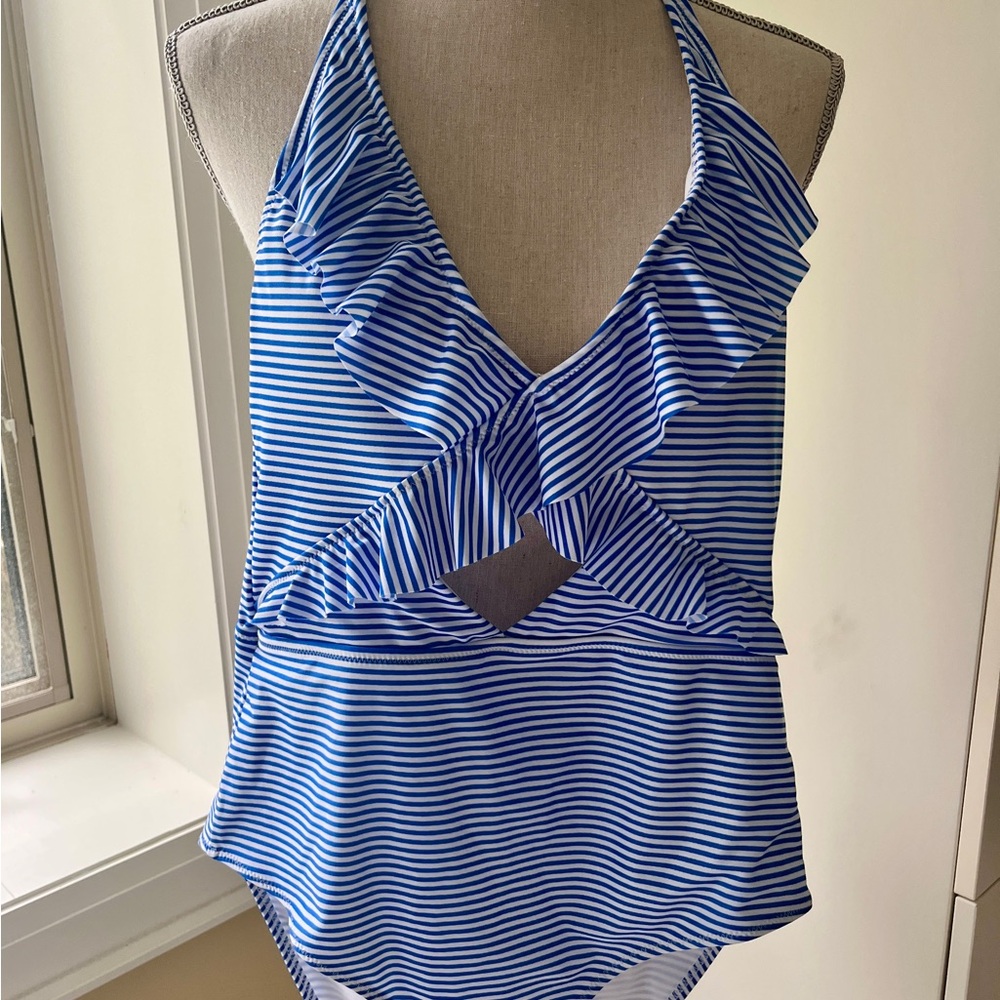 Aerie Blue and White Striped One Piece Swimsuit